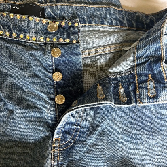 ASOS Pants - ASOS Rhinestone Studded Denim Jeans With Split Calf Hem Button Fly 32x36 Tall